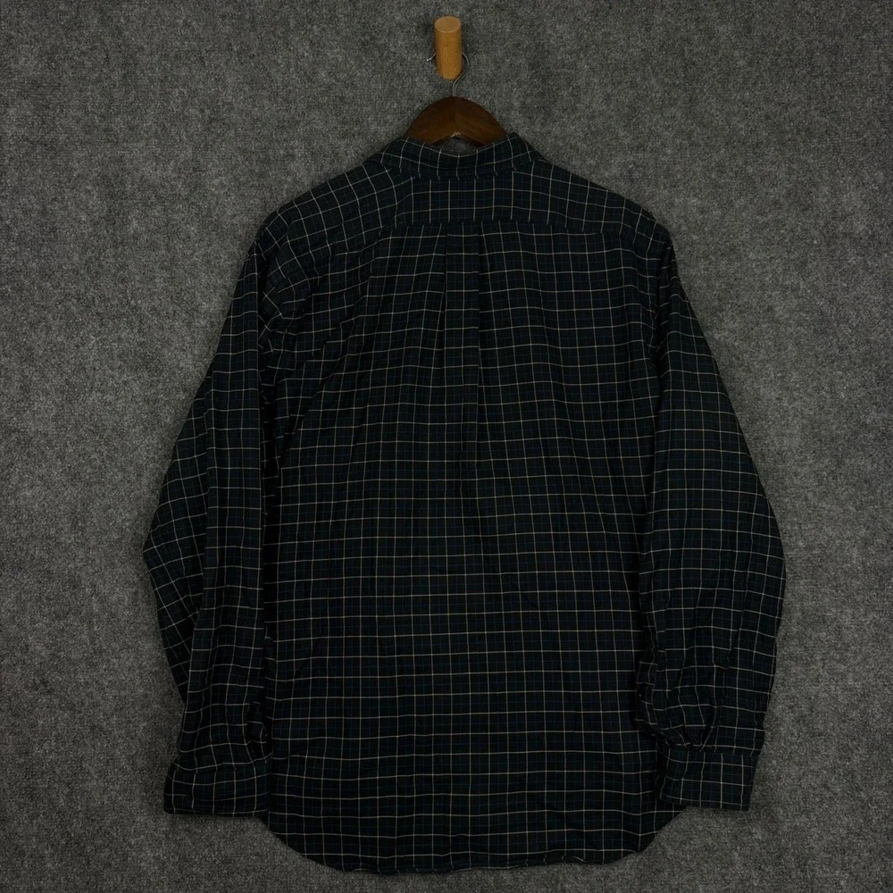 Polo Ralph Lauren Mens Classic Fit Navy Blue Windowpane Check Cotton Shirt XL